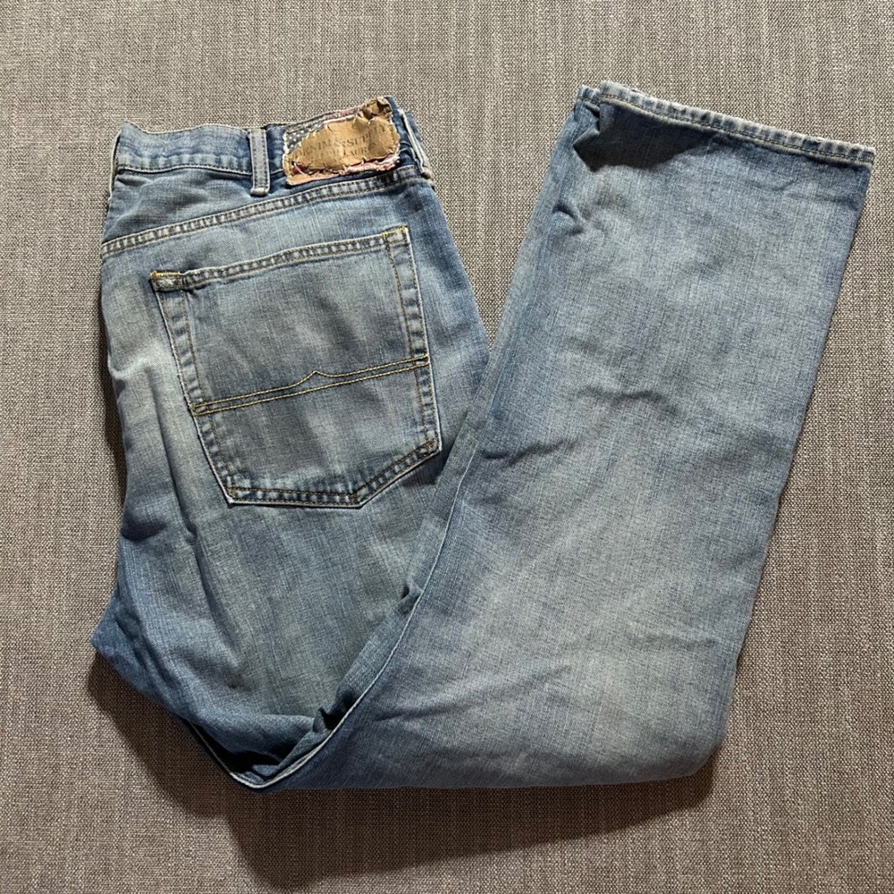 Denim & Supply Ralph Lauren Mens Straight Leg Light Wash Jeans 40x32 Distressed